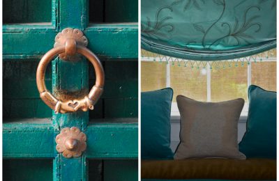 Blue door/window seat collage Blue door/window seat collage